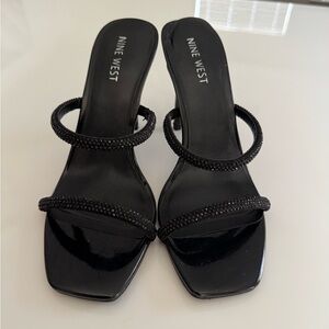 Nine West black rhinestone kitten heel sandals